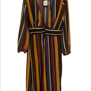 Ashley Stewart, multi color, striped cover up. Has 4 buttons at waist.